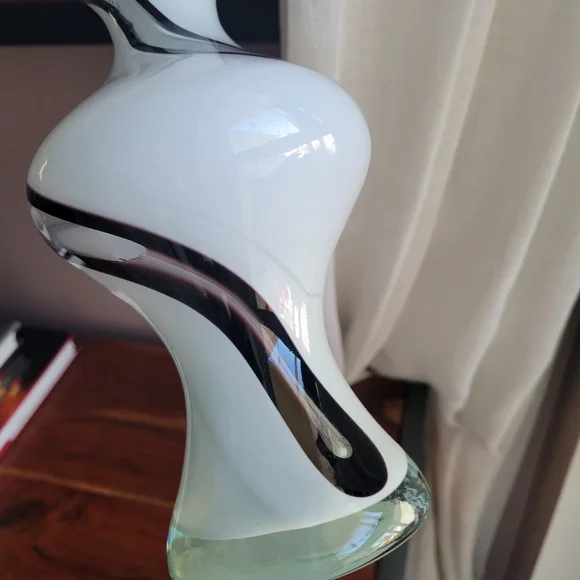 Large White and Black Swirl Glass Vase Black Clear Glass White 16.5" Tall Approx - Picture 6 of 14
